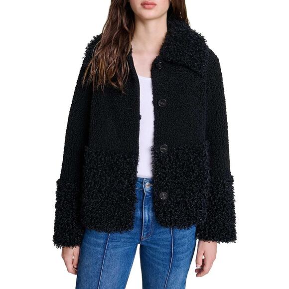 Maje 'Gipette' Black Faux Fur Jacket Size 10 - NWT